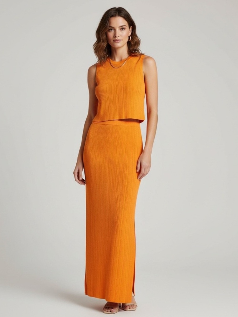 FRAME This Mixed Rib Cut Out Tank and Skirt Set Bright Tangerine Small Like New